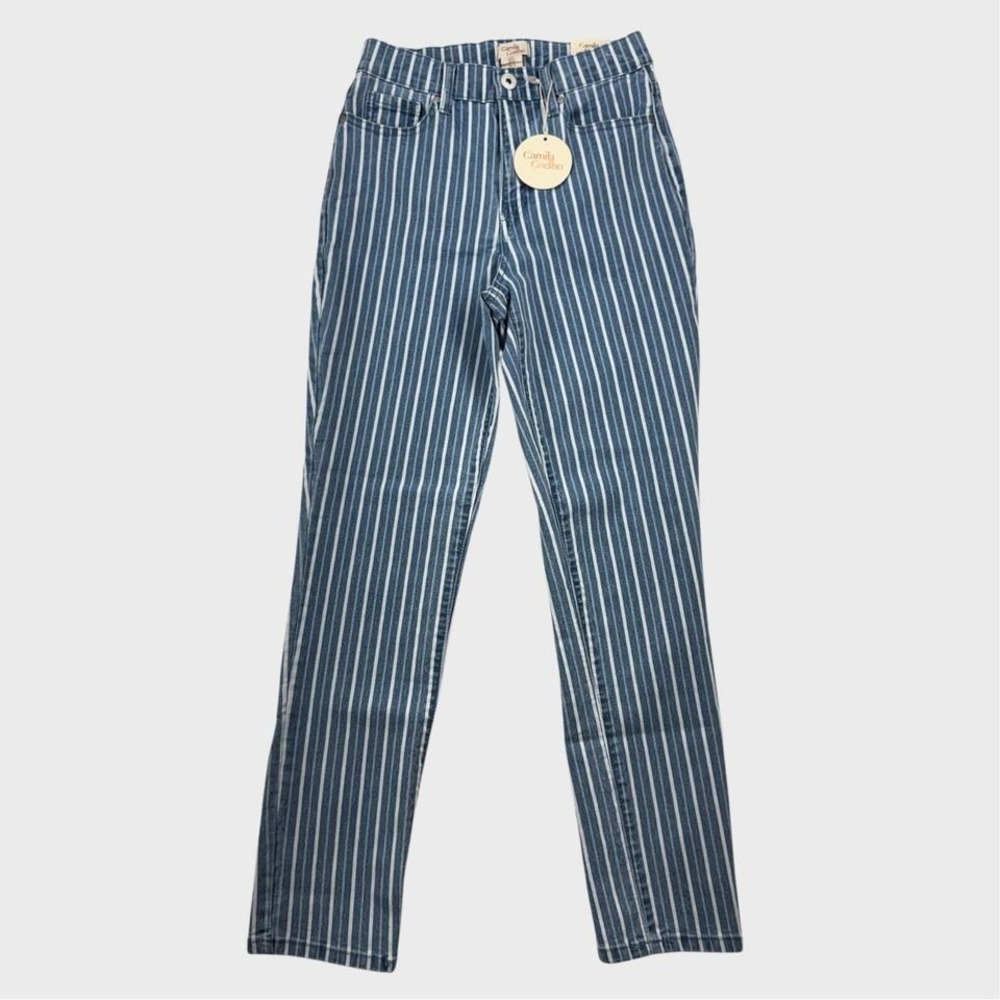 Camila Coelho 26" High Waist Slim Straight Ankle Stripe Stretch Jeggings sz 6